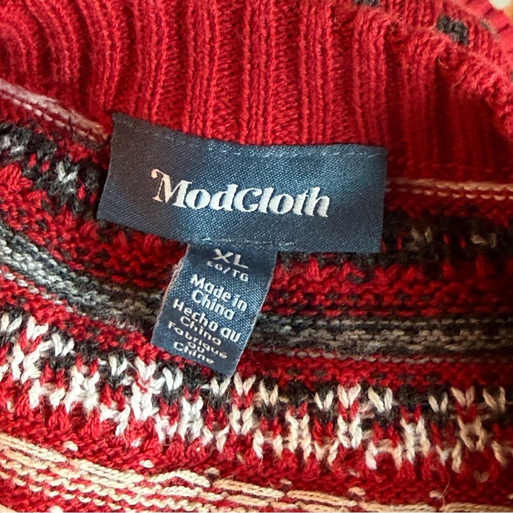 ModCloth Swan Lake Fair Isle Sweater 100% Cotton Sz XL - Picture 4 of 6
